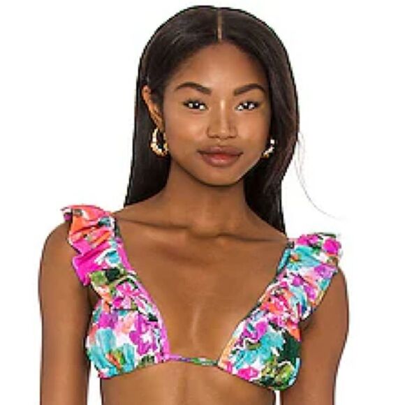 PatBo Other - PatBO Gabi Ruffle Bikini Swim Top Multicolor Floral Tie Adjustable Top Medium